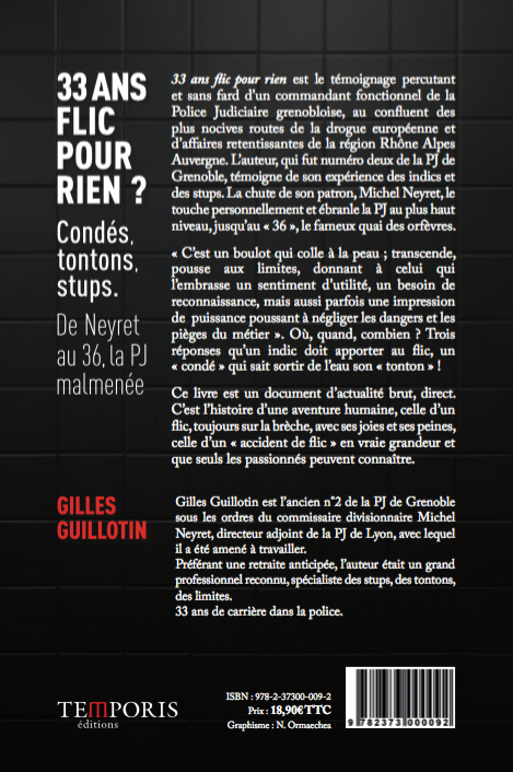 4e de couverture du livre 33 ans flic pour rien ? de Gilles Guillotin