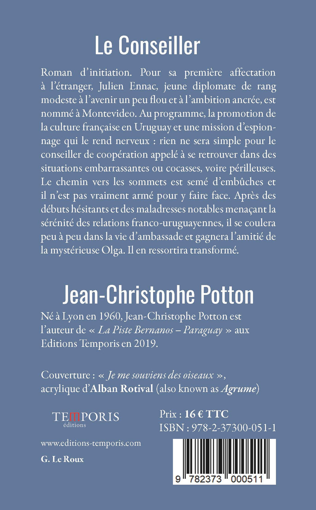 4e de Couverture du livre le conseiller de Jean-Christophe Potton, Editions Temporis