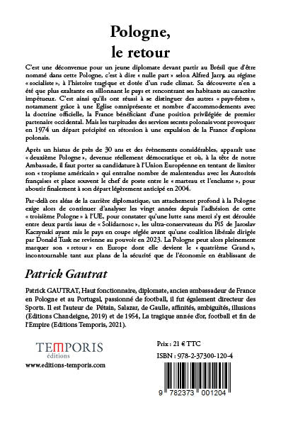 4e de Couverture du livre Pologne, le retour de Patrick Gautrat, Éditions Temporis