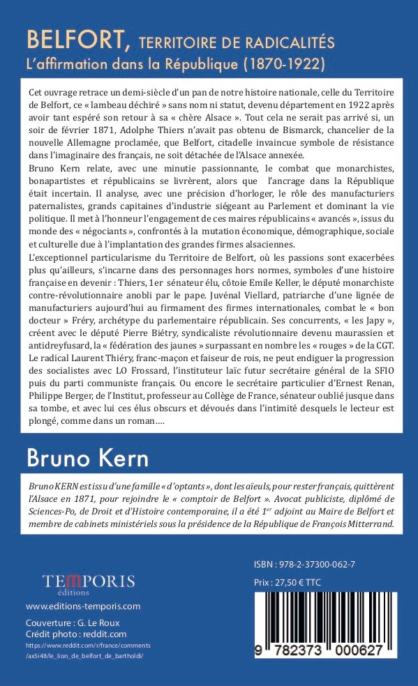 4e de couverture du livre Belfort de Bruno Kern, Editions Temporis