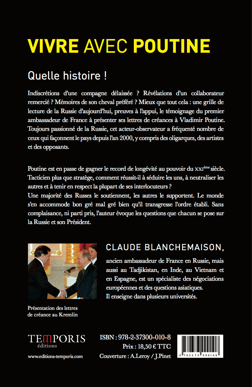 4e de couverture du live Vivre avec Poutine de CLaude Blanchemaison, Editions Temporis