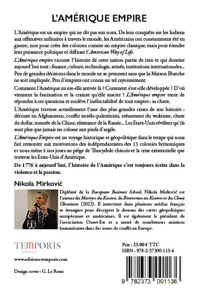 4e de couverture du livre Amérique Empire de Nikola Mirković, Editions Temporis