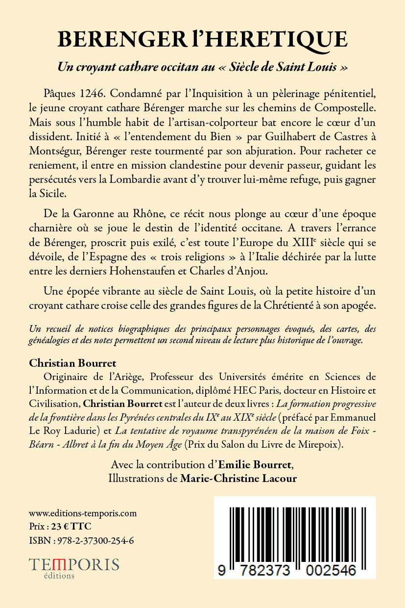 4e de couverture du livre Bérenger, l'hérétique de  Christian Bourret, Éditions Temporis