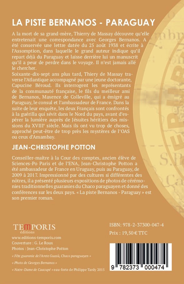 4e de  couverture du livre La Piste Bernanos de Jean-Christophe Potton, Editions Temporis