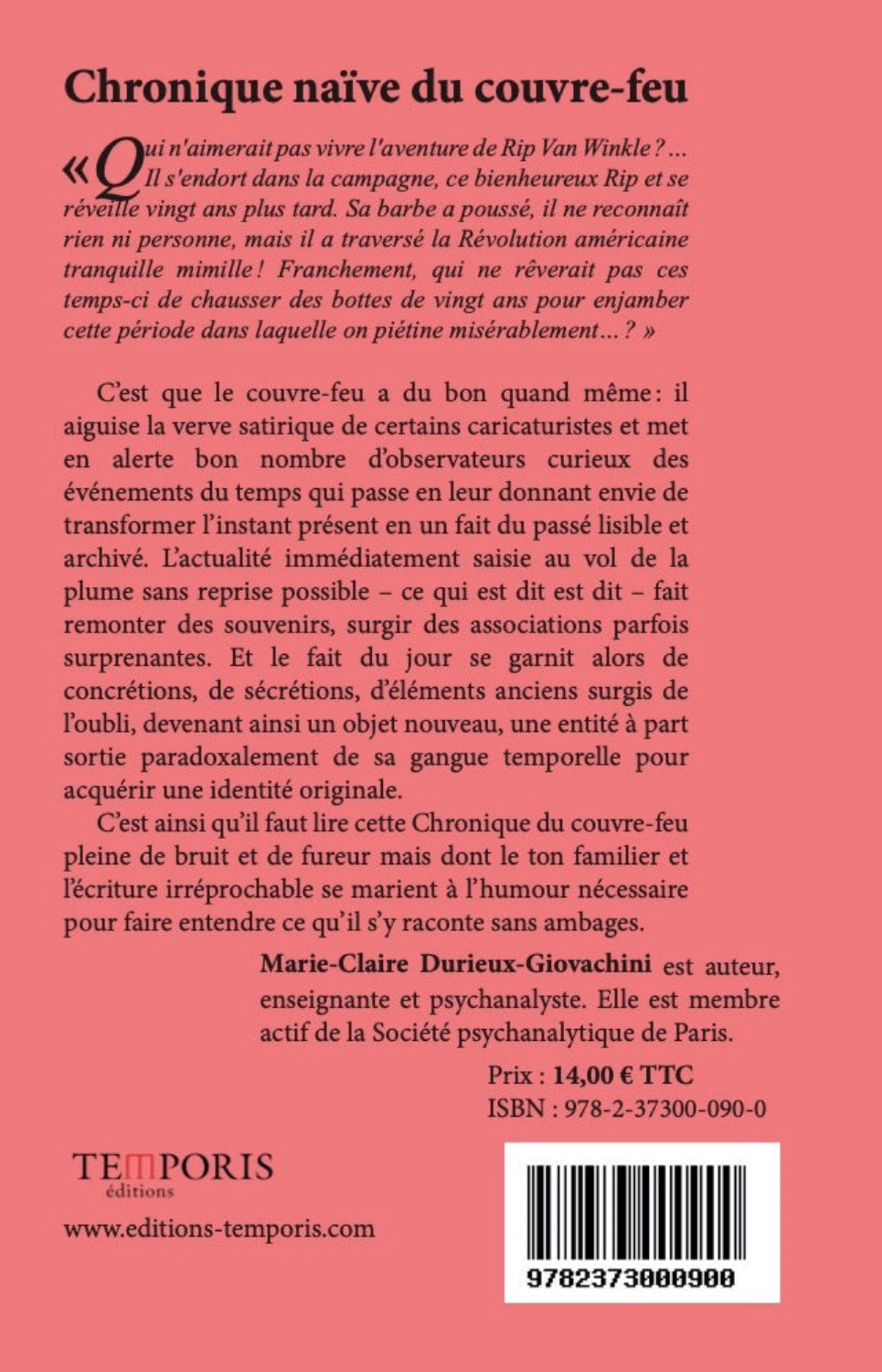 4e de couverture du livre Chronique naïve du couvre feu de Marie-Claire Durieux-Giovachini