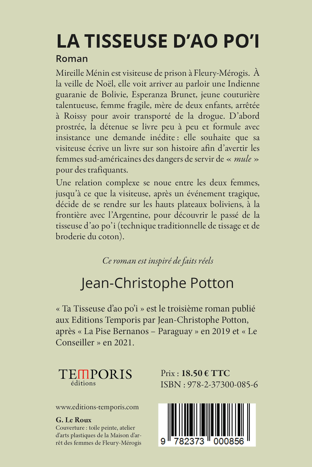 4e de couverture du livre la tisseuse d'Ao Po'i de jean-Christophe Potton, Editions Temporis