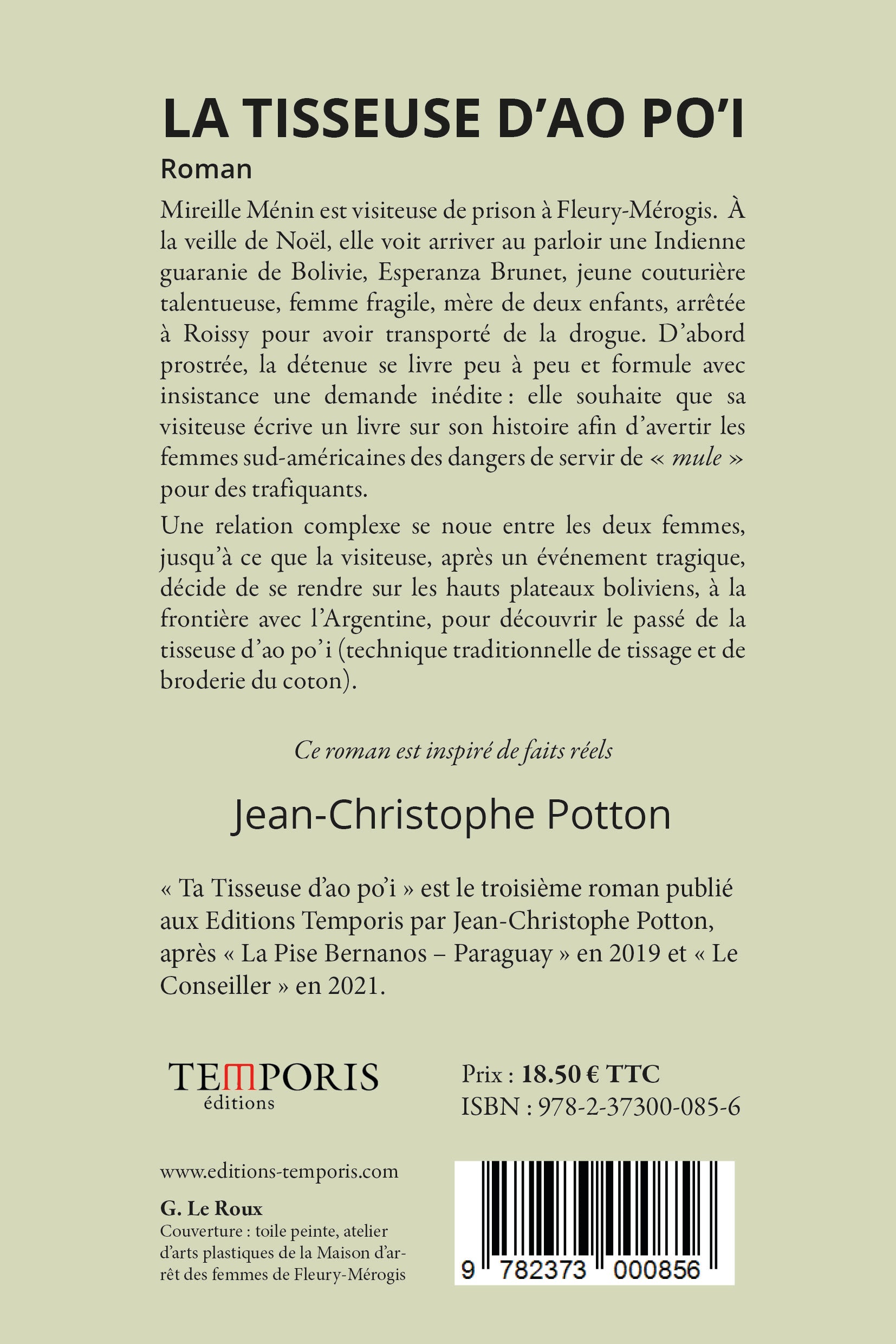4e de couverture du livre la tisseuse d'Ao Po'i de jean-Christophe Potton, Editions Temporis