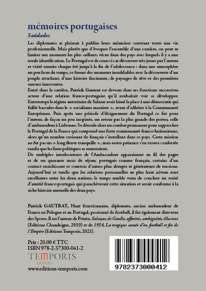 4e de couverture du livre Mémoires portugaises de Patrick Gautrat, Editions Temporis