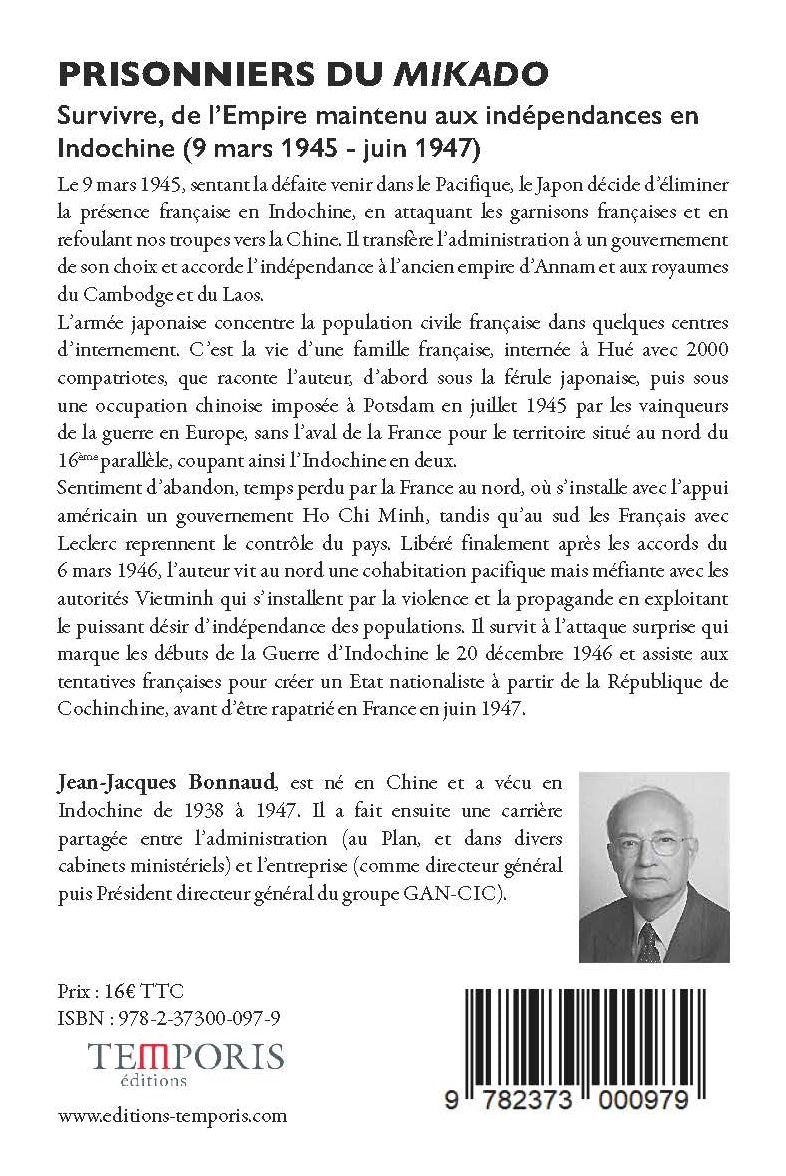 4e de couverture du livre prisonnier du mikado de Jean-Jacques Bonnaud, Editions Temporis