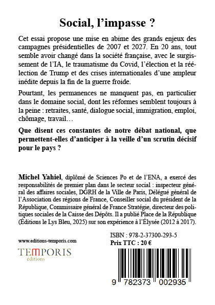 4e de couverture du livre Social, l'Impasse de Michel Yahiel, aux Editions Temporis