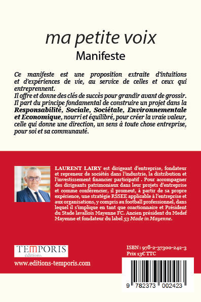 4e de couverture du livre ma petite voix de Laurent Lairy , Éditions Temporis