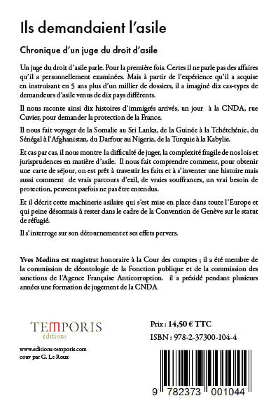 4e de couverture du livre ils demandaient l'asile de Yves Medina, Editions Temporis