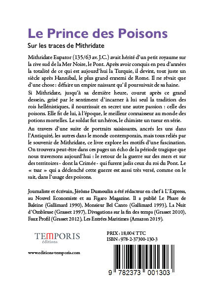 4e de couverture du livre Le pRince des Poisons de Jérôme DUmoulin, Editions Temporis