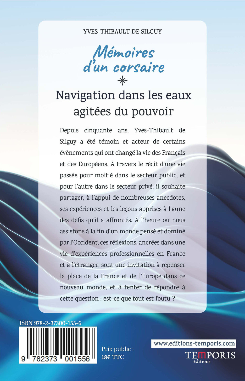 4e de couverture du livre mémoires d'un corsaires de Silguy, Editions Temporis