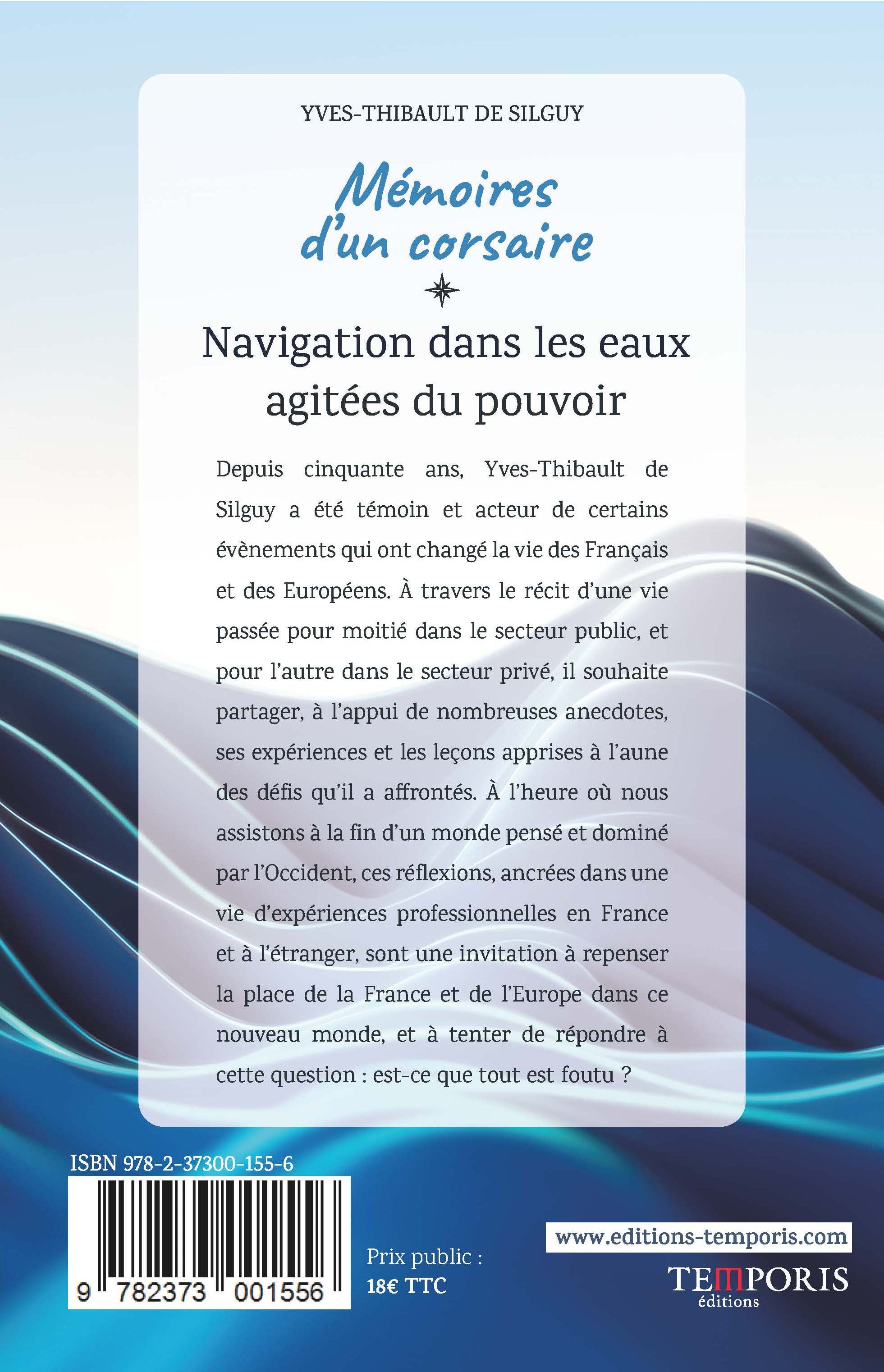 4e de couverture du livre mémoires d'un corsaires de Silguy, Editions Temporis