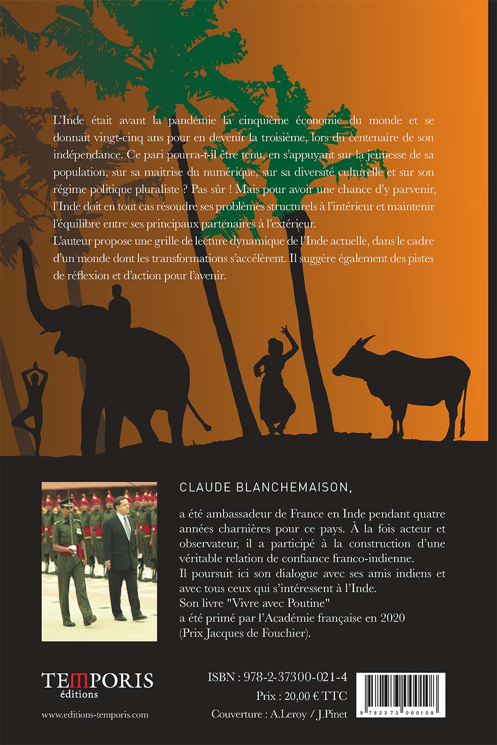 4e de couverture du livre l'inde, contre vents et marées de Claude Balnchemaison, Editions Temporis