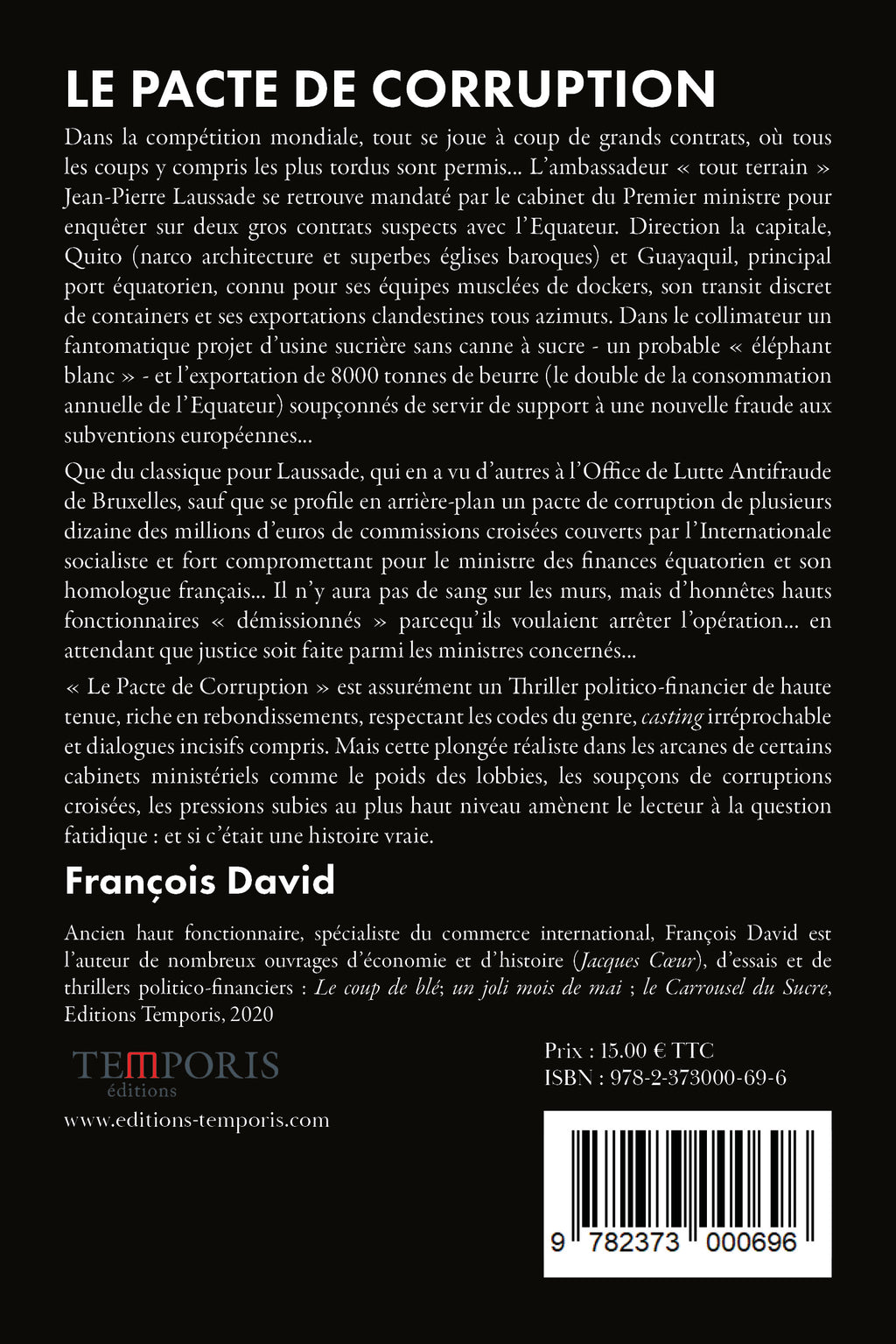 4e de couverture du livre le pacte de corruption de François David, Éditions Temporis